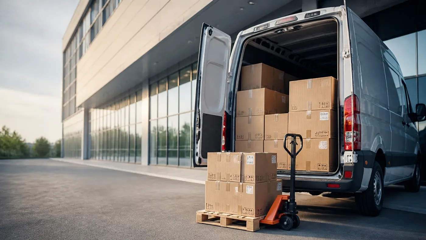 A courier van ready for a delivery route